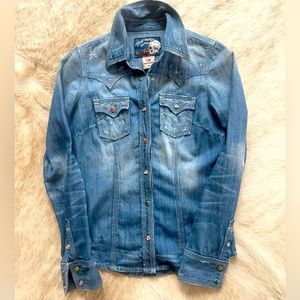 True Religion Denim Colorful Pearl Snaps Short.